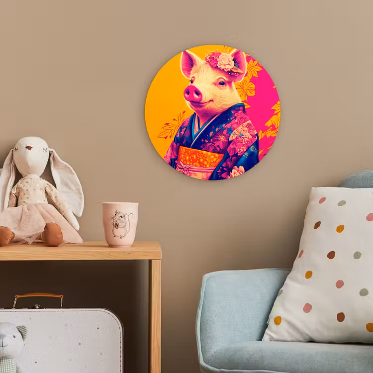 Varken - Bloemkroon - Kimono - Abstract Wandcirkel kunststof plaat 5mm dik klein -tsfeer1_kind