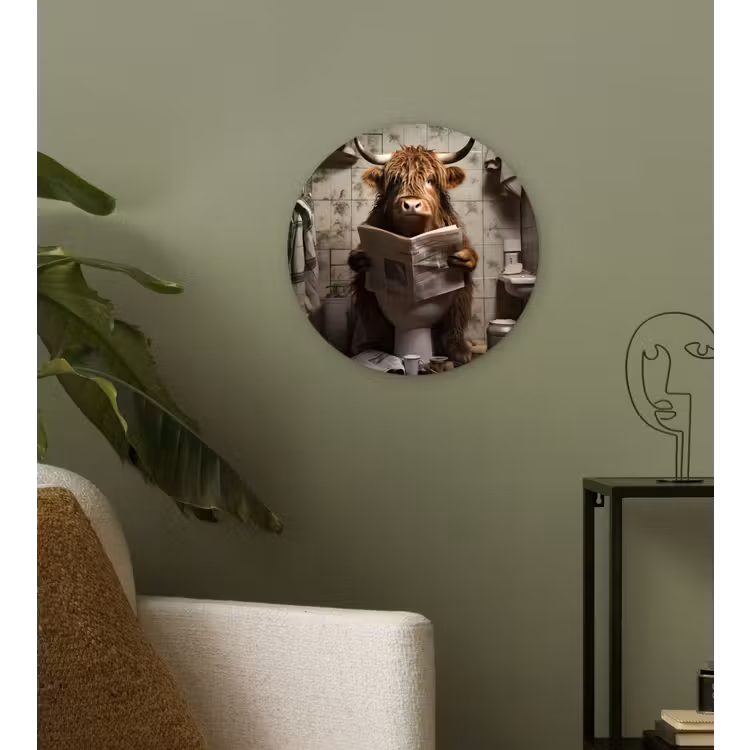 Schotse hooglander - Toilet - Krant - Badkamer Wandcirkel kunststof plaat 5mm dik klein -sfeer3