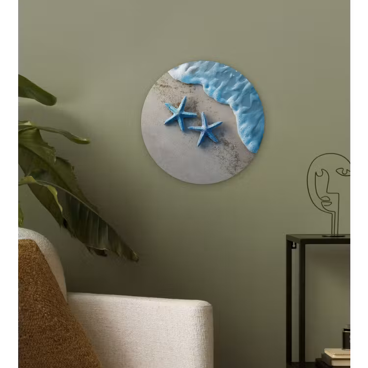 Zeesterren - Zand - Zee - Blauw Wandcirkel kunststof plaat 5mm dik klein -sfeer3