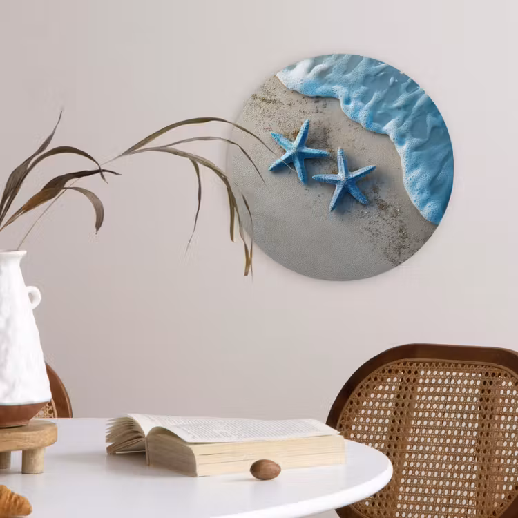 Zeesterren - Zand - Zee - Blauw Wandcirkel kunststof plaat 5mm dik klein -sfeer4