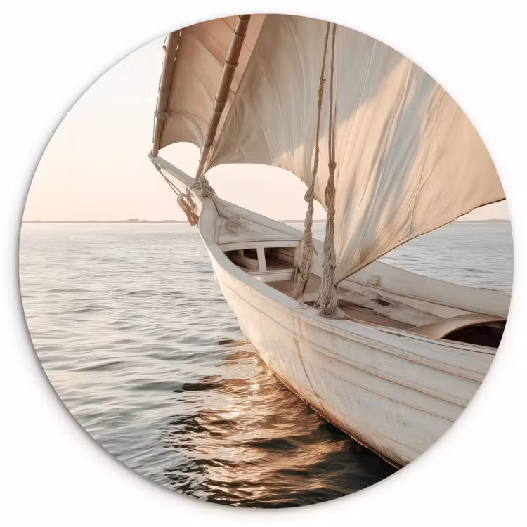 Zeilboot - Zee - Beige - Zon Wandcirkel kunststof plaat 5mm dik klein -3d