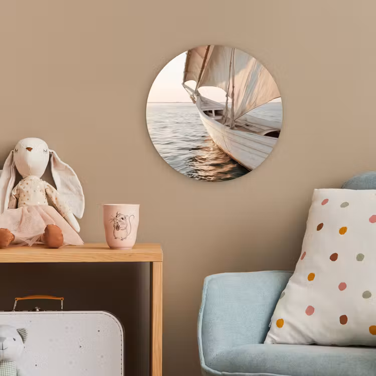 Zeilboot - Zee - Beige - Zon Wandcirkel kunststof plaat 5mm dik klein -tsfeer1_kind