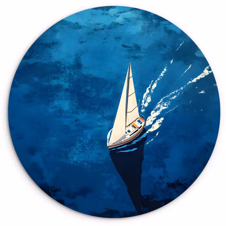 Zeilboot - Water - Abstract - Schaduw Wandcirkel kunststof plaat 5mm dik klein -3d