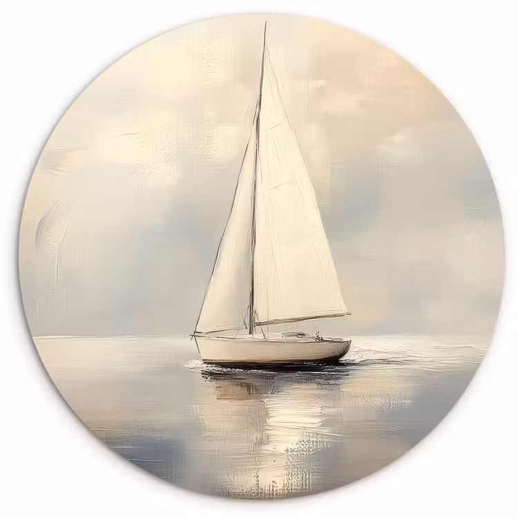 Zeilschip - Zee - Bewolkt Wandcirkel kunststof plaat 5mm dik klein -3d