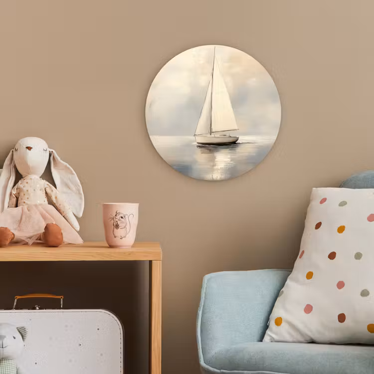 Zeilschip - Zee - Bewolkt Wandcirkel kunststof plaat 5mm dik klein -tsfeer1_kind