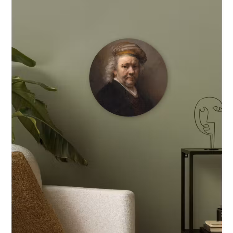 Zelfportret - Schilderij van Rembrandt van Rijn Wandcirkel kunststof plaat 5mm dik klein -sfeer3