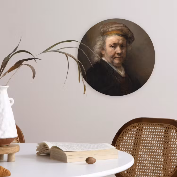 Zelfportret - Schilderij van Rembrandt van Rijn Wandcirkel kunststof plaat 5mm dik klein -sfeer4