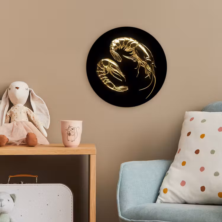 Garnalen - Zwart - Goud - Dieren Wandcirkel kunststof plaat 5mm dik klein -tsfeer1_kind