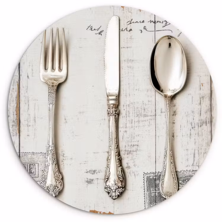 Zilver - Bestek - Hout Wandcirkel kunststof plaat 5mm dik klein -3d