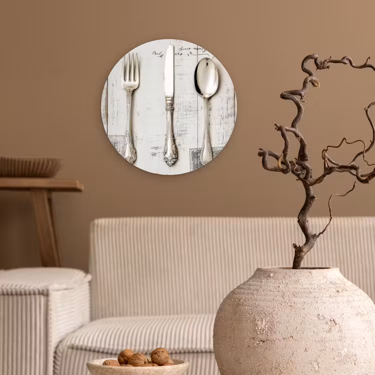 Zilver - Bestek - Hout Wandcirkel kunststof plaat 5mm dik klein -sfeer1