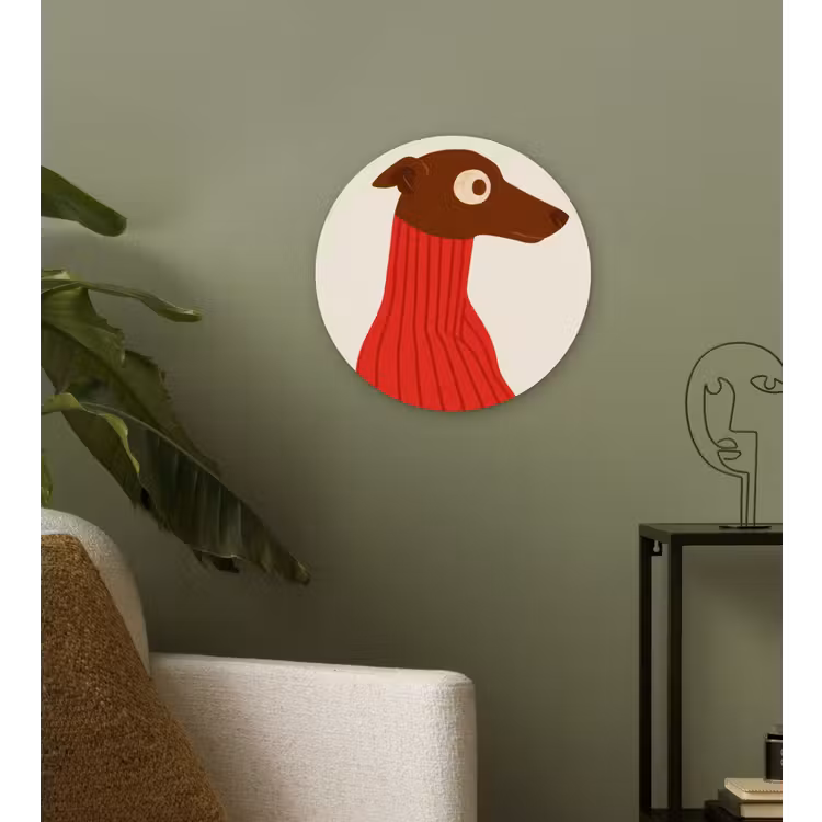 Silhouet - Hond - Trui - Rood Wandcirkel kunststof plaat 5mm dik klein -sfeer3