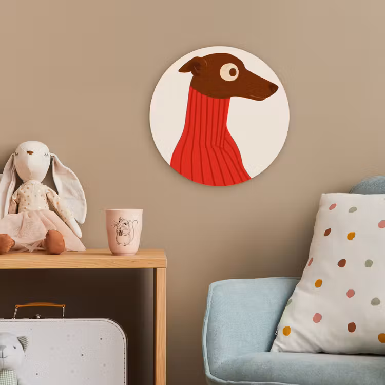 Silhouet - Hond - Trui - Rood Wandcirkel kunststof plaat 5mm dik klein -tsfeer1_kind