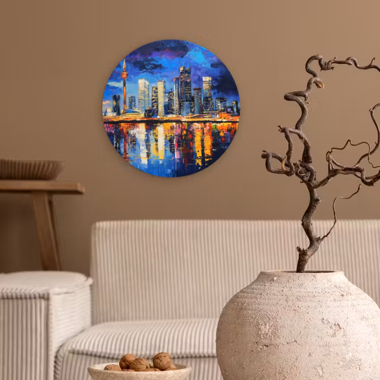 Skyline Toronto - Modern - Stadslicht - Blauw Wandcirkel kunststof plaat 5mm dik klein -sfeer1