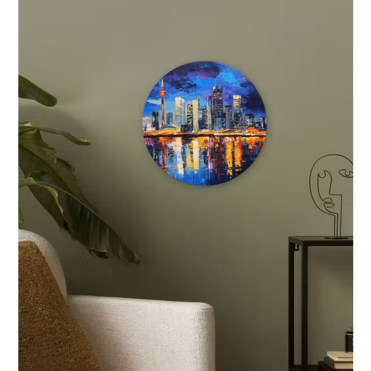 Skyline Toronto - Modern - Stadslicht - Blauw Wandcirkel kunststof plaat 5mm dik klein -sfeer3