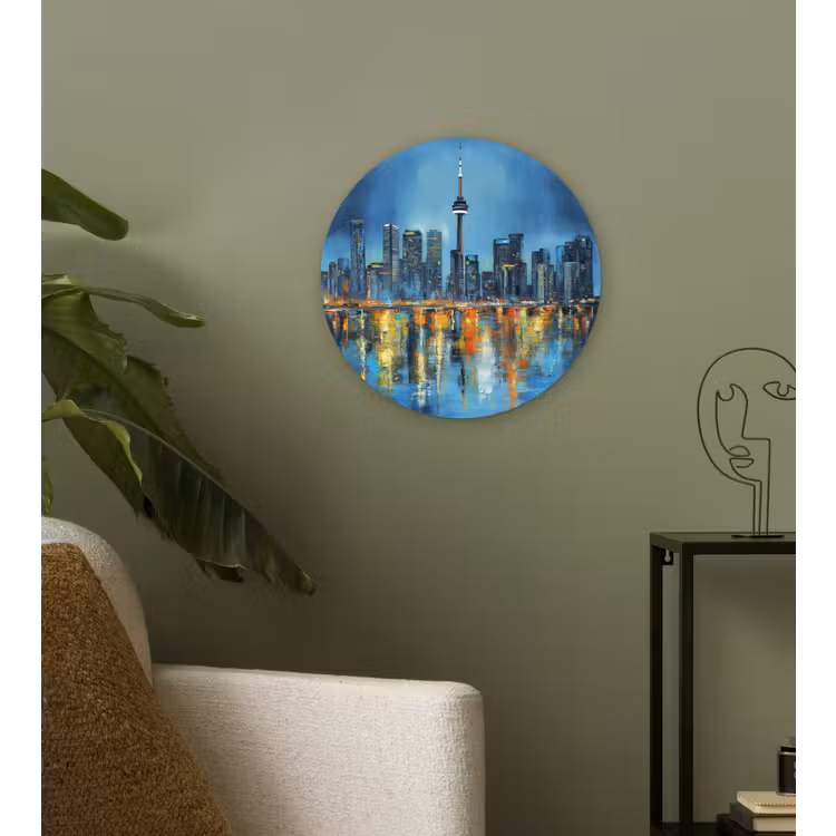 Skyline Toronto - Water - Stadslichten - Toren Wandcirkel kunststof plaat 5mm dik klein -sfeer3