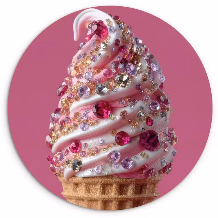 Softijs - Edelstenen - Roze - Hoorntje Wandcirkel kunststof plaat 5mm dik klein -3d