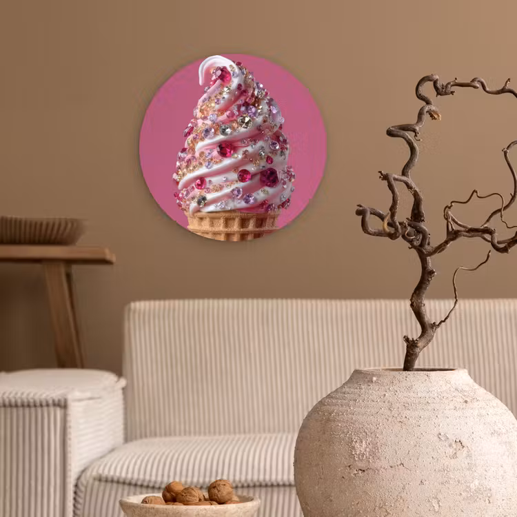 Softijs - Edelstenen - Roze - Hoorntje Wandcirkel kunststof plaat 5mm dik klein -sfeer1