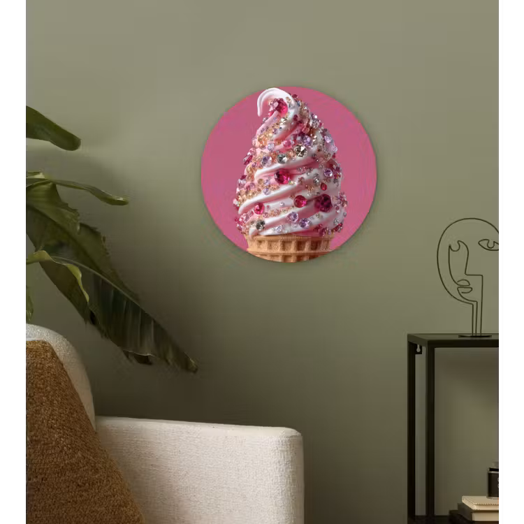 Softijs - Edelstenen - Roze - Hoorntje Wandcirkel kunststof plaat 5mm dik klein -sfeer3