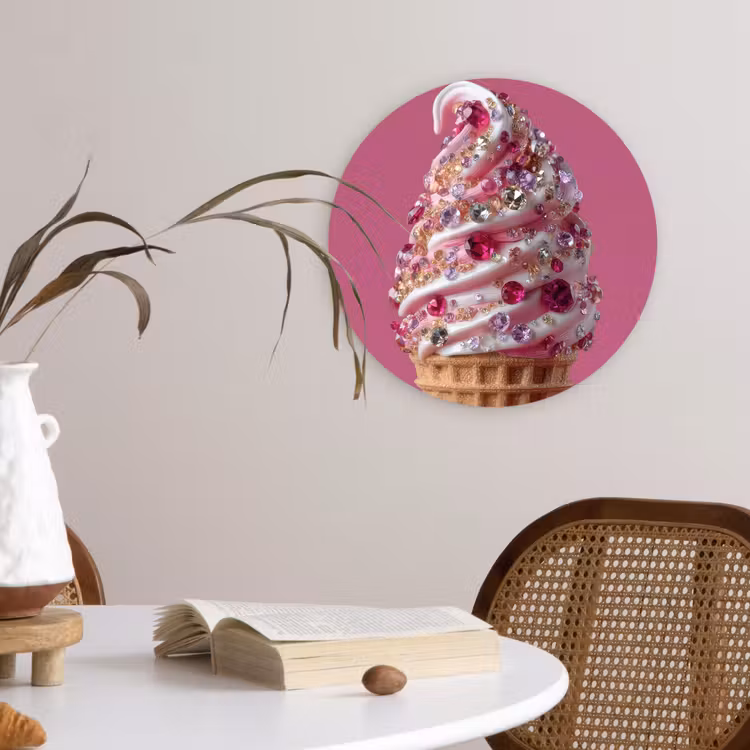 Softijs - Edelstenen - Roze - Hoorntje Wandcirkel kunststof plaat 5mm dik klein -sfeer4