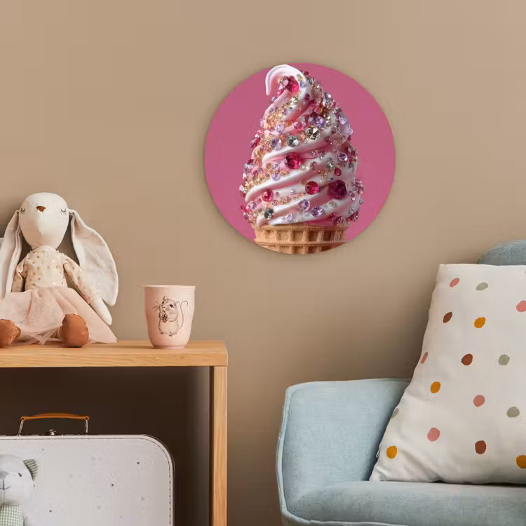 Softijs - Edelstenen - Roze - Hoorntje Wandcirkel kunststof plaat 5mm dik klein -tsfeer1_kind