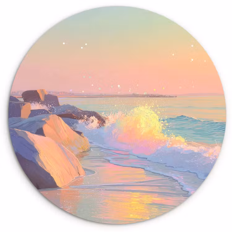 Zomerlicht - Strand - Fonkelende accenten Wandcirkel kunststof plaat 5mm dik klein -3d
