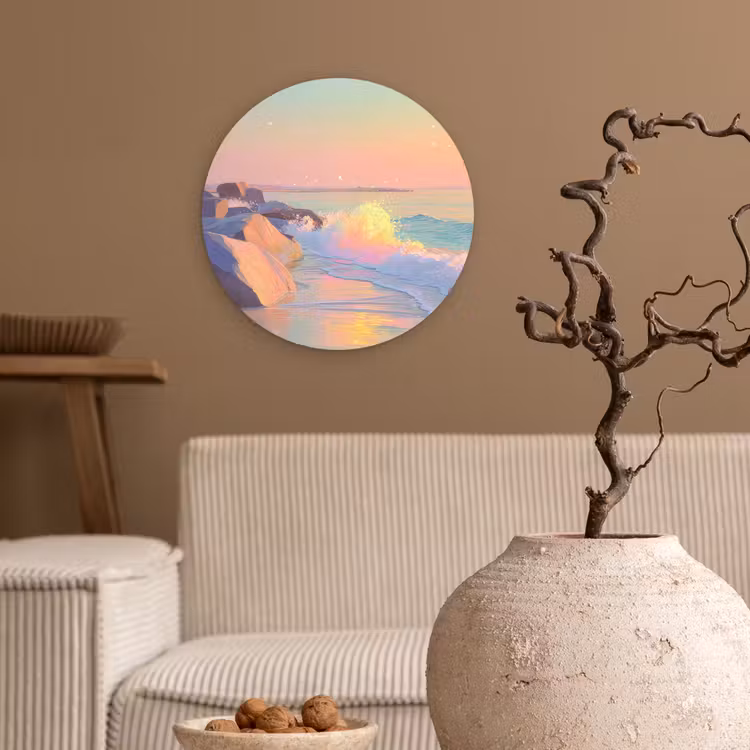 Zomerlicht - Strand - Fonkelende accenten Wandcirkel kunststof plaat 5mm dik klein -sfeer1