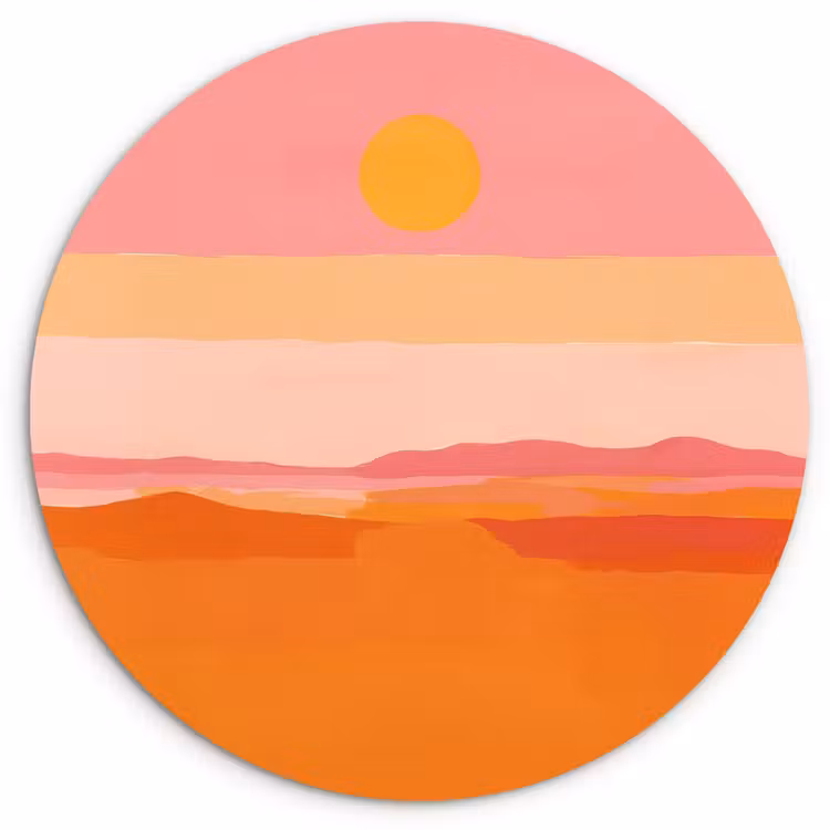 Zon - Abstract - Landschap - Oranje Wandcirkel kunststof plaat 5mm dik klein -3d