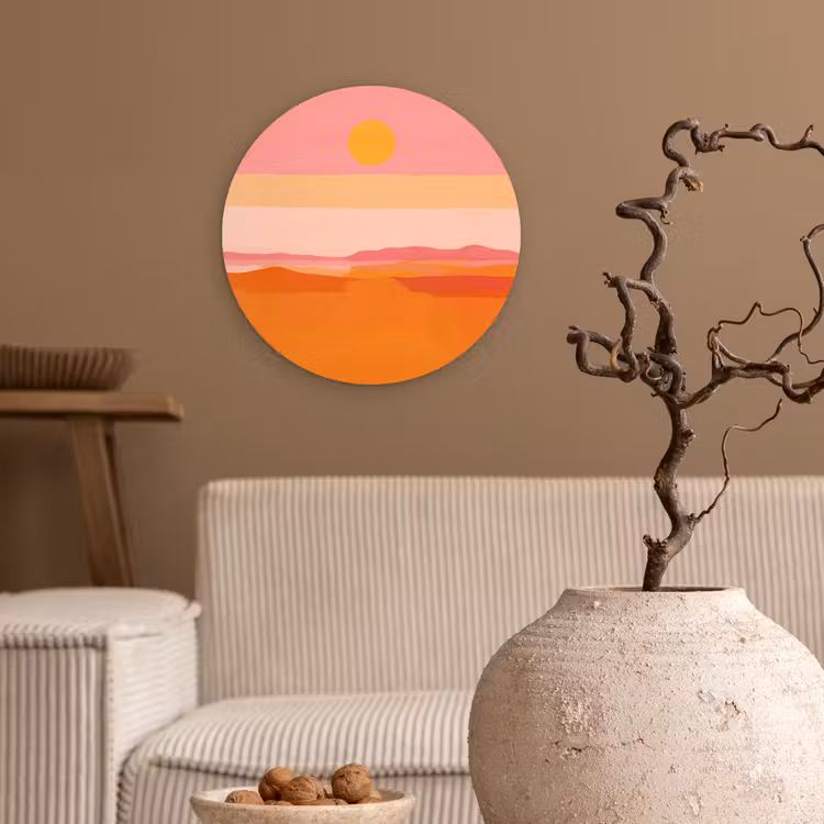 Zon - Abstract - Landschap - Oranje Wandcirkel kunststof plaat 5mm dik klein -sfeer1
