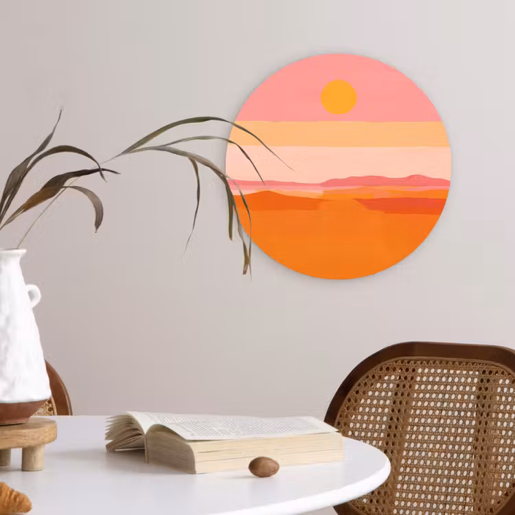 Zon - Abstract - Landschap - Oranje Wandcirkel kunststof plaat 5mm dik klein -sfeer4
