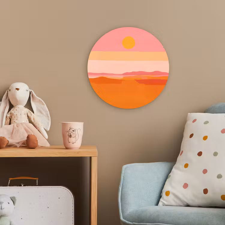 Zon - Abstract - Landschap - Oranje Wandcirkel kunststof plaat 5mm dik klein -tsfeer1_kind