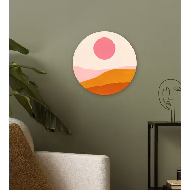 Zon - Heuvels - Abstract - Roze Wandcirkel kunststof plaat 5mm dik klein -sfeer3