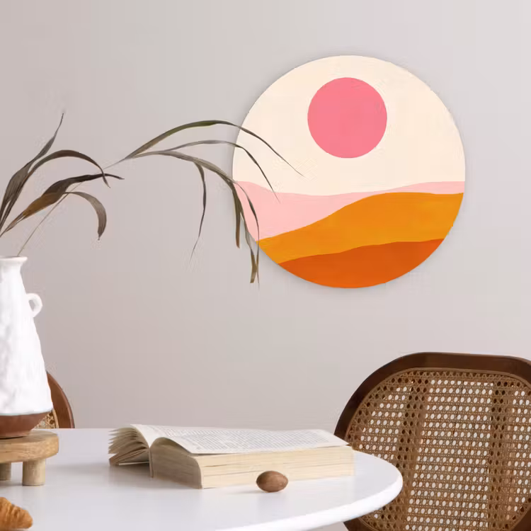 Zon - Heuvels - Abstract - Roze Wandcirkel kunststof plaat 5mm dik klein -sfeer4