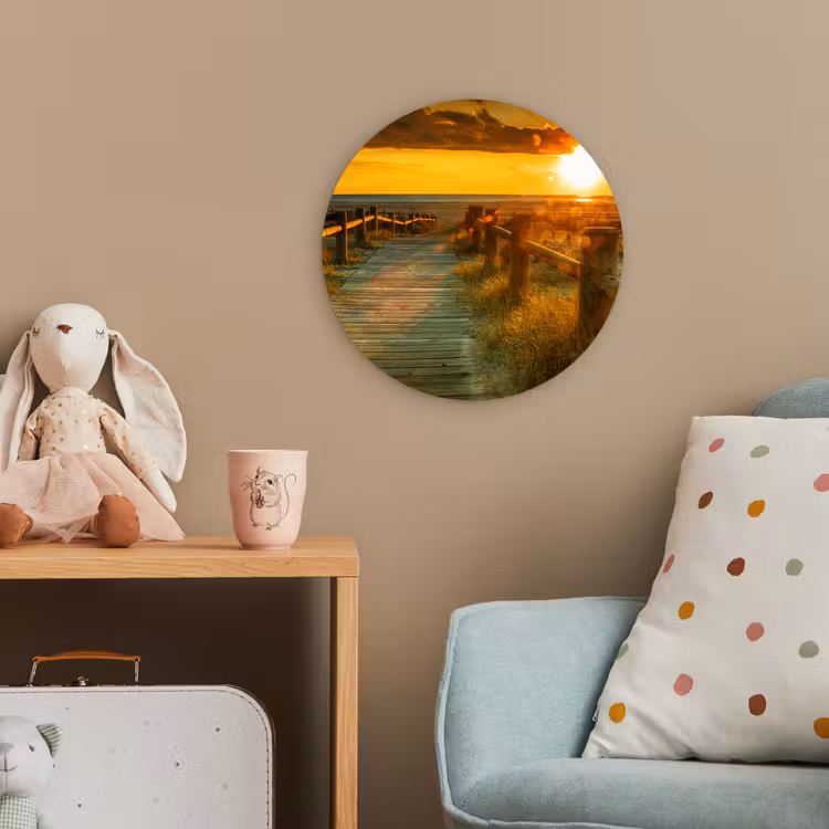 Zon - Strand - Duin - Horizon - Gras - Pad - Oranje Wandcirkel kunststof plaat 5mm dik klein -tsfeer1_kind