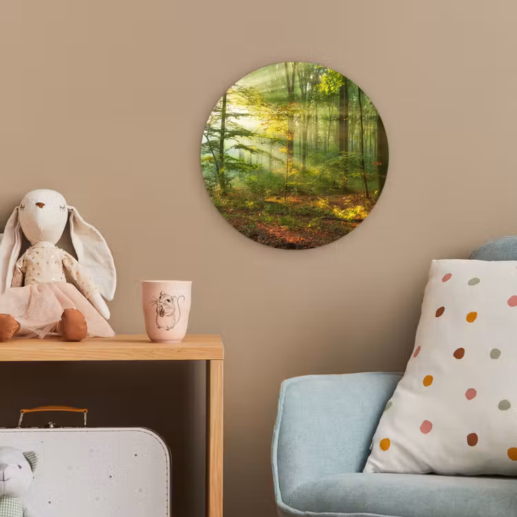 Zon - Bos - Bomen - Natuur - Herfst Wandcirkel kunststof plaat 5mm dik klein -tsfeer1_kind