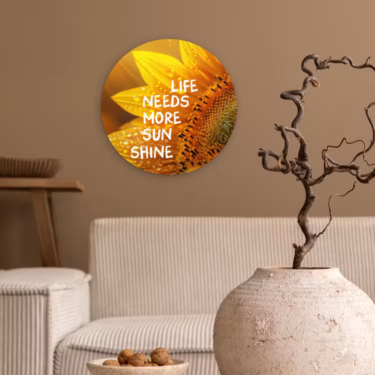 Zonnebloem - Close up - Geel - Quote Wandcirkel kunststof plaat 5mm dik klein -sfeer1