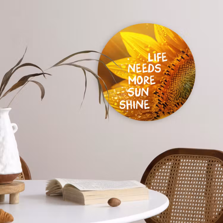 Zonnebloem - Close up - Geel - Quote Wandcirkel kunststof plaat 5mm dik klein -sfeer4