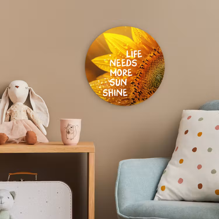 Zonnebloem - Close up - Geel - Quote Wandcirkel kunststof plaat 5mm dik klein -tsfeer1_kind