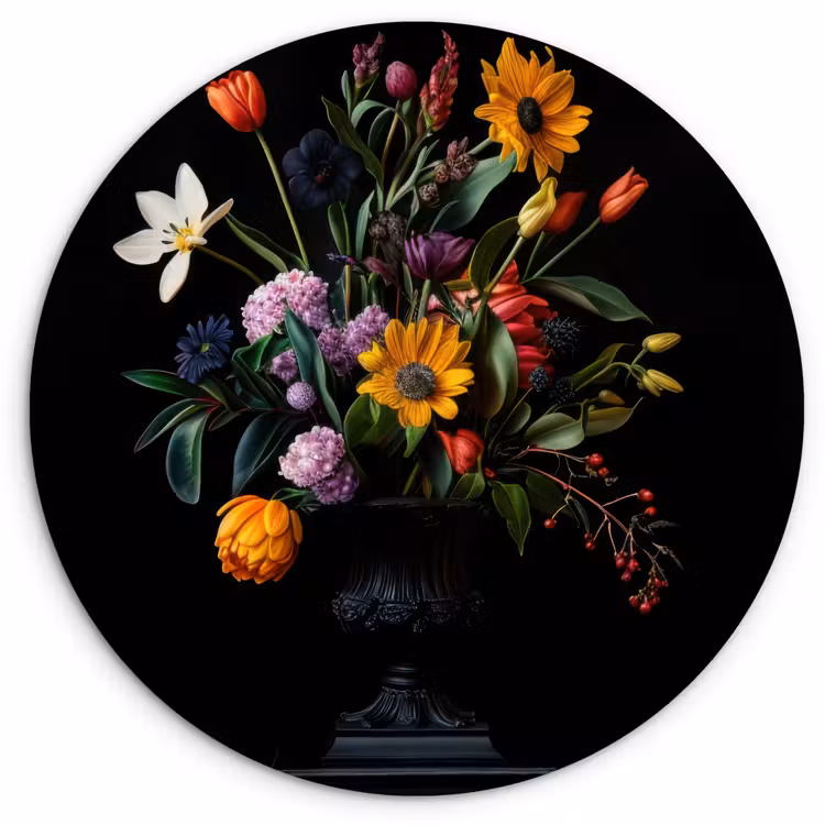 Zonnebloemen - Boeket - Kleurrijk Wandcirkel kunststof plaat 5mm dik klein -3d