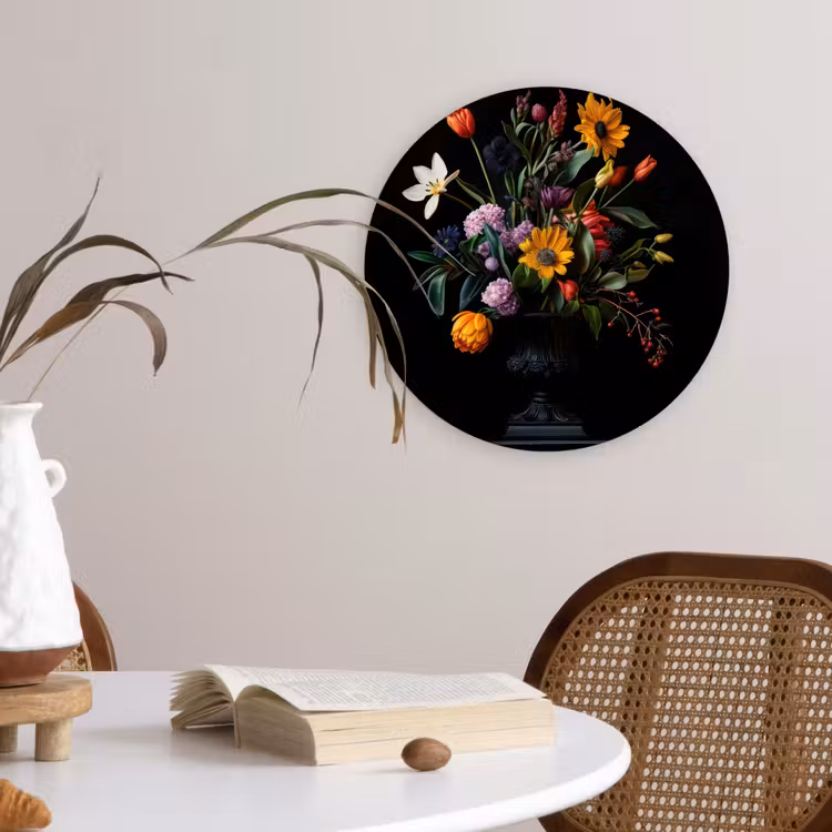 Zonnebloemen - Boeket - Kleurrijk Wandcirkel kunststof plaat 5mm dik klein -sfeer4