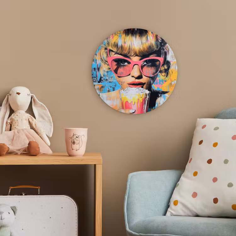 Zonnebril - Vrouw - Kleurrijk - Verfspetters Wandcirkel kunststof plaat 5mm dik klein -tsfeer1_kind
