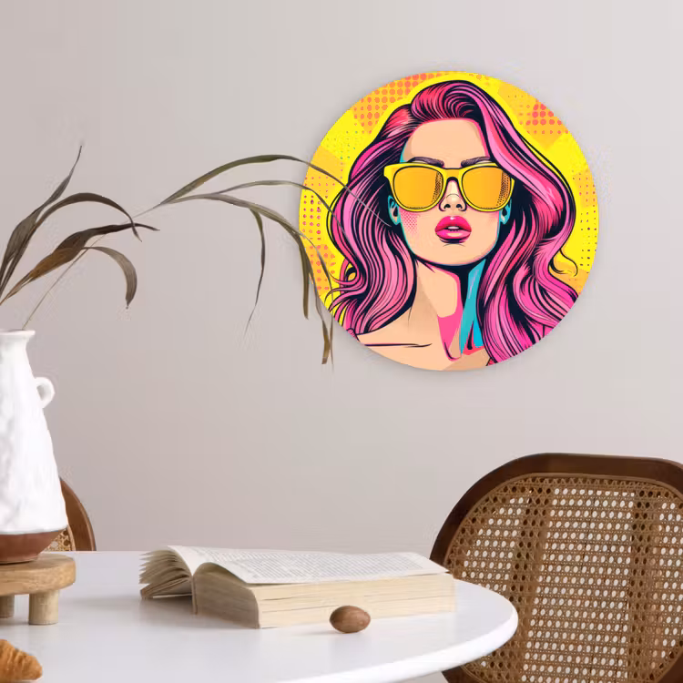 Zonnebril - Vrouw - Zonnig - Geel Wandcirkel kunststof plaat 5mm dik klein -sfeer4