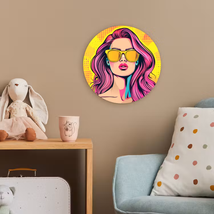 Zonnebril - Vrouw - Zonnig - Geel Wandcirkel kunststof plaat 5mm dik klein -tsfeer1_kind
