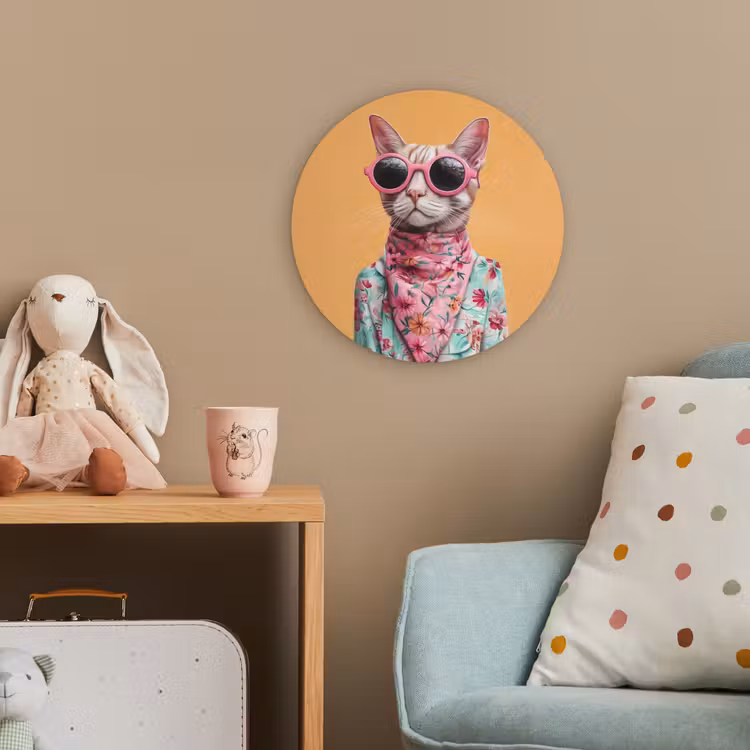 Zonnebril - Kat - Sjaal - Bloemen Wandcirkel kunststof plaat 5mm dik klein -tsfeer1_kind