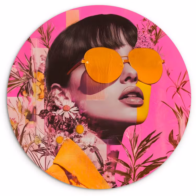 Zonnebril - Oranje - Vrouw - Planten Wandcirkel kunststof plaat 5mm dik klein -3d