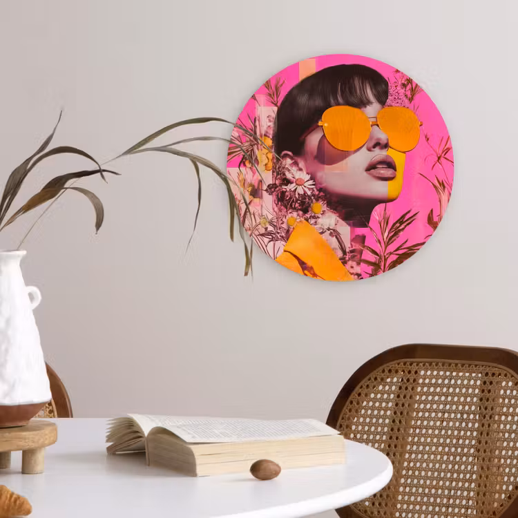 Zonnebril - Oranje - Vrouw - Planten Wandcirkel kunststof plaat 5mm dik klein -sfeer4