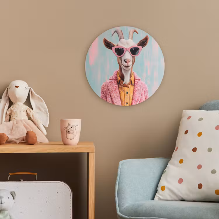 Zonnebril - Roze - Geit - Horen Wandcirkel kunststof plaat 5mm dik klein -tsfeer1_kind