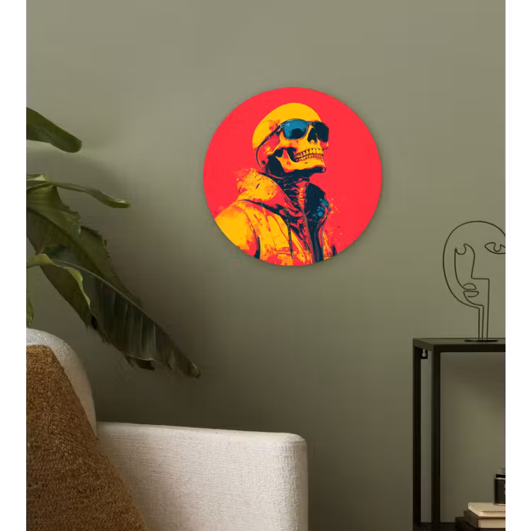 Zonnebril - Schedel - Jas - Rood Wandcirkel kunststof plaat 5mm dik klein -sfeer3