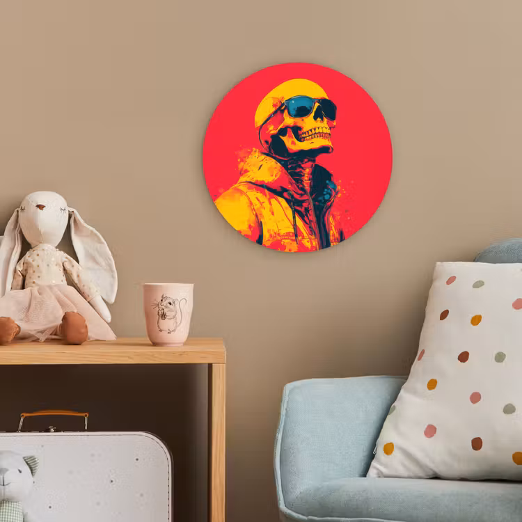 Zonnebril - Schedel - Jas - Rood Wandcirkel kunststof plaat 5mm dik klein -tsfeer1_kind