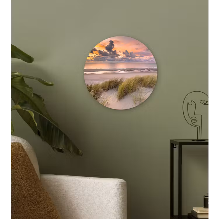 Zonsondergang - Duin - Strand - Planten - Zee Wandcirkel kunststof plaat 5mm dik klein -sfeer3