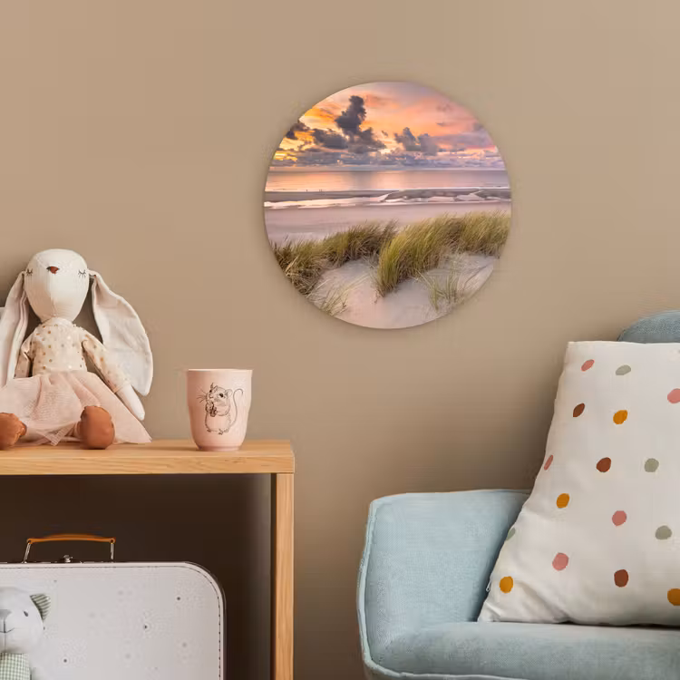 Zonsondergang - Duin - Strand - Planten - Zee Wandcirkel kunststof plaat 5mm dik klein -tsfeer1_kind
